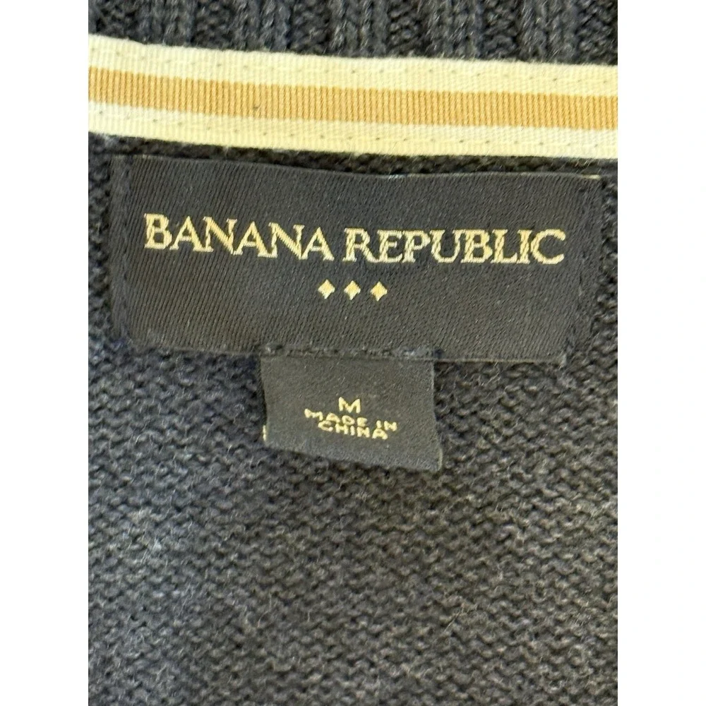Banana Republic Men's M Navy Mock Neck Button Knit Pullover Sweater Solid